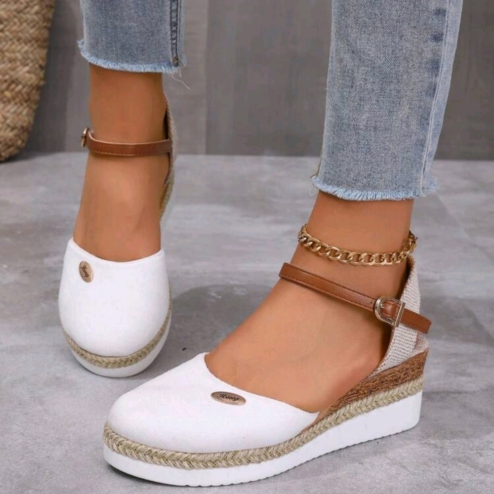Color Block Wedge Heels Lightweight Braided  Hollow Out Peep Toe Sandals - Picture 3 of 6